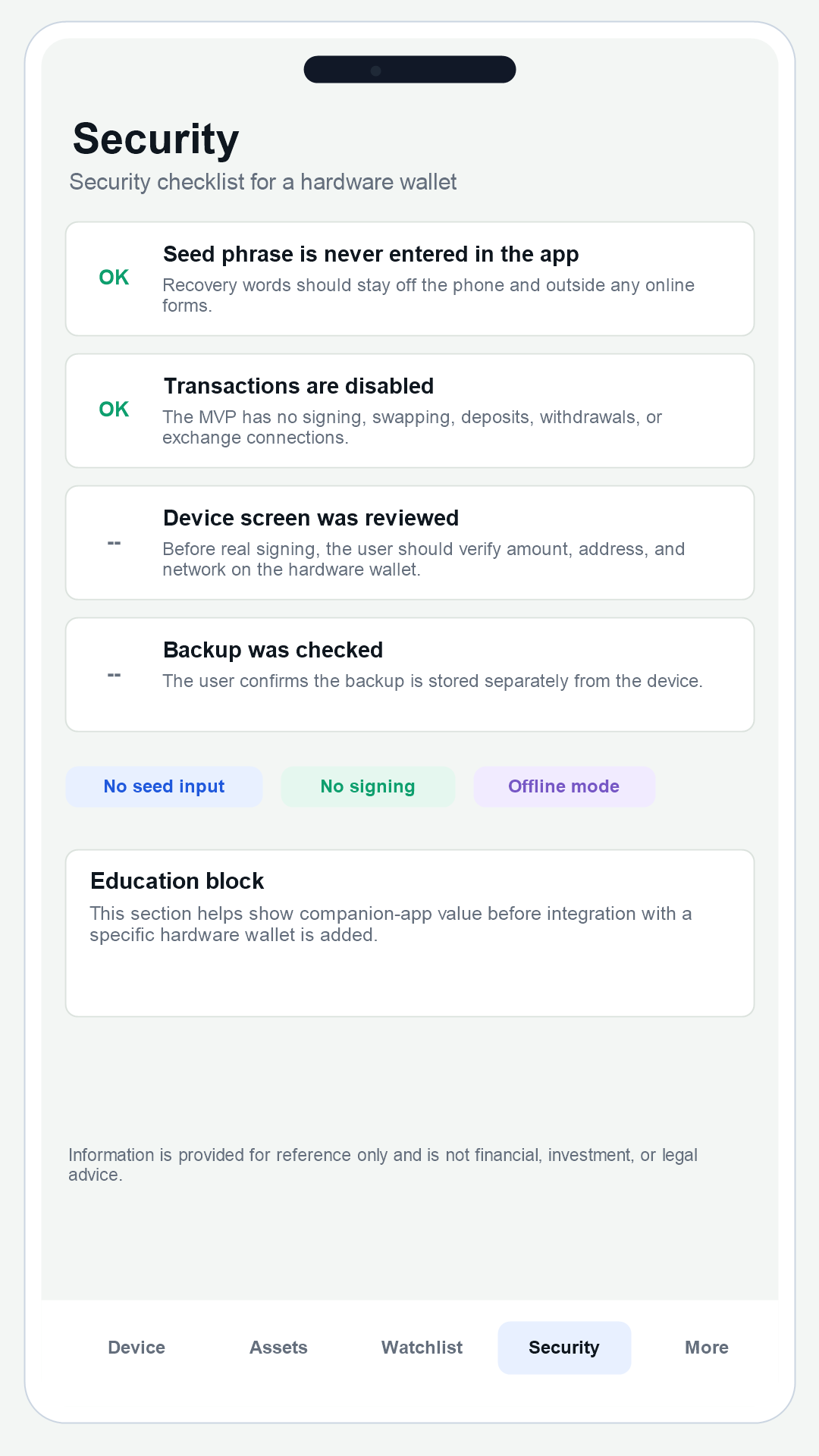 WALLET BUDDHA app security checklist screen
